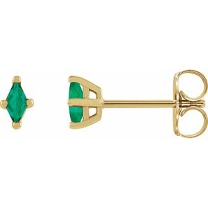 14K Yellow 4x2 mm Lab-Grown Emerald Earrings Siddiqui Jewelers