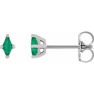 14K White 4x2 mm Lab-Grown Emerald Earrings Siddiqui Jewelers