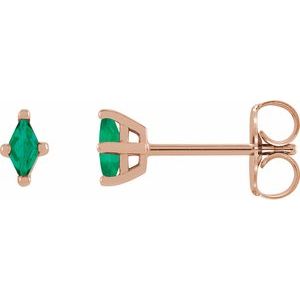 14K Rose 4x2 mm Lab-Grown Emerald Earrings Siddiqui Jewelers