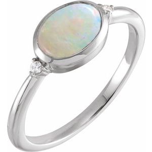 Sterling Silver Natural White Ethiopian Opal & .03 CTW Natural Diamond Ring Siddiqui Jewelers