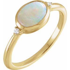14K Yellow Natural White Ethiopian Opal & .03 CTW Natural Diamond Ring Siddiqui Jewelers