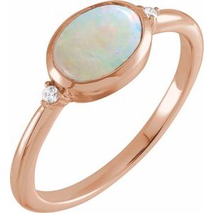 14K Rose Natural White Ethiopian Opal & .03 CTW Natural Diamond Ring Siddiqui Jewelers