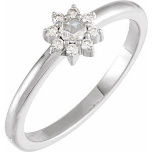Platinum 1/6 CTW Rose-Cut Natural Diamond & Faceted Natural Diamond Halo-Style Ring Siddiqui Jewelers