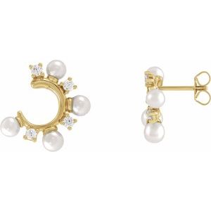 14K Yellow Cultured White Freshwater Pearl & 1/3 CTW Natural Diamond Hoop Earrings  Siddiqui Jewelers