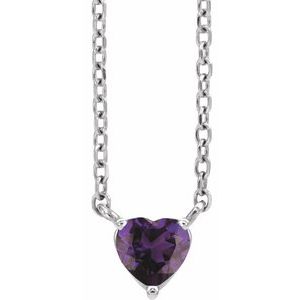 Sterling Silver Natural Amethyst Heart 16-18" Necklace Siddiqui Jewelers