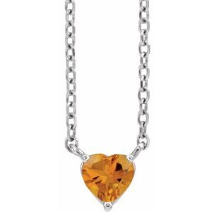14K White Natural Citrine Heart 16-18" Necklace Siddiqui Jewelers