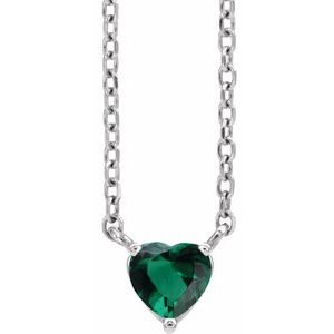 Platinum Lab-Grown Emerald Heart 16-18" Necklace Siddiqui Jewelers