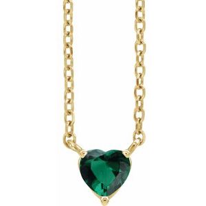 14K Yellow Lab-Grown Emerald Heart 16-18" Necklace Siddiqui Jewelers
