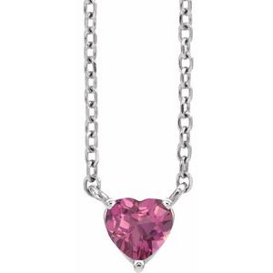 14K White Natural Pink Tourmaline Heart 16-18" Necklace Siddiqui Jewelers