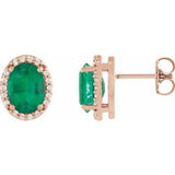 14K Rose Lab-Grown Emerald & .04 CTW Natural Diamond Halo-Style Earrings Siddiqui Jewelers