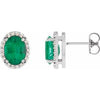 Sterling Silver 5x3 mm Lab-Grown Emerald & .04 CTW Natural Diamond Halo-Style Earring Siddiqui Jewelers