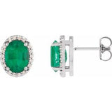 Platinum Lab-Grown Emerald & .06 CTW Natural Diamond Halo-Style Earrings Siddiqui Jewelers