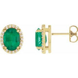 14K Yellow 6x4 mm Lab-Grown Emerald & .06 CTW Natural Diamond Halo-Style Earring Siddiqui Jewelers