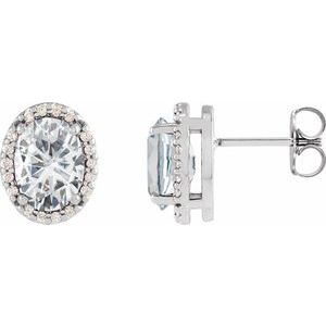 Sterling Silver Stuller Lab-Grown Moissanite & .04 CTW Natural Diamond Halo-Style Earrings Siddiqui Jewelers