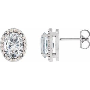 14K White 6x4 mm Stuller Lab-Grown Moissanite & .06 CTW Natural Diamond Halo-Style Earring Siddiqui Jewelers