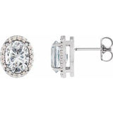 Sterling Silver Stuller Lab-Grown Moissanite & .06 CTW Natural Diamond Halo-Style Earrings Siddiqui Jewelers