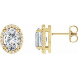 14K Yellow 5x3 mm Stuller Lab-Grown Moissanite & .04 CTW Natural Diamond Halo-Style Earring Siddiqui Jewelers