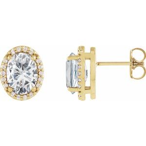 14K Yellow 5x3 mm Stuller Lab-Grown Moissanite & .04 CTW Natural Diamond Halo-Style Earring Siddiqui Jewelers