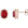 14K Rose 5x3 mm Lab-Grown Ruby & .04 CTW Natural Diamond Halo-Style Earring Siddiqui Jewelers