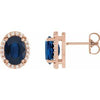 14K Rose 5x3 mm Lab-Grown Blue Sapphire & .04 CTW Natural Diamond Halo-Style Earring Siddiqui Jewelers