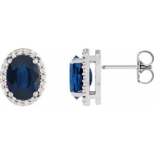 14K White 5x3 mm Lab-Grown Blue Sapphire & .04 CTW Natural Diamond Halo-Style Earring Siddiqui Jewelers