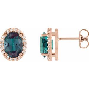 14K Rose 6x4 mm Lab-Grown Alexandrite & .04 CTW Natural Diamond Halo-Style Earring
 Siddiqui Jewelers