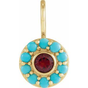 14K Yellow Natural Mozambique Garnet & Natural Turquoise Halo-Style Charm/Pendant Siddiqui Jewelers