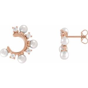 14K Rose Cultured White Freshwater Pearl & 1/3 CTW Natural Diamond Hoop Earrings  Siddiqui Jewelers