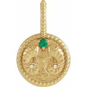 14K Yellow Natural Emerald & .005 CTW Natural Diamond Aries Charm/Pendant Siddiqui Jewelers