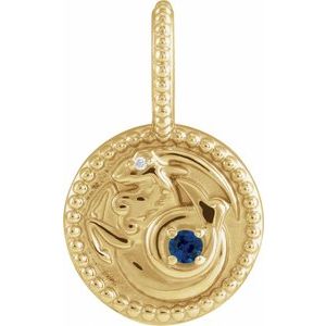 14K Yellow Natural Blue Sapphire & .0025 CTW Natural Diamond Capricorn Charm/Pendant Siddiqui Jewelers