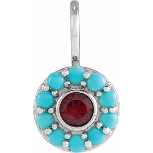 14K White Natural Mozambique Garnet & Natural Turquoise Halo-Style Charm/Pendant Siddiqui Jewelers