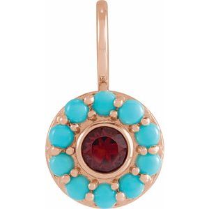 14K Rose Natural Mozambique Garnet & Natural Turquoise Halo-Style Charm/Pendant Siddiqui Jewelers