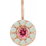 14K Rose Natural Pink Spinel & Natural White Opal Halo-Style Charm/Pendant Siddiqui Jewelers