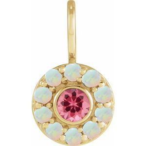 14K Yellow Natural Pink Spinel & Natural White Opal Halo-Style Charm/Pendant Siddiqui Jewelers