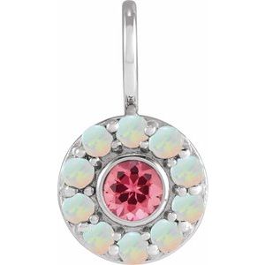 14K White Natural Pink Spinel & Natural White Opal Halo-Style Charm/Pendant Siddiqui Jewelers
