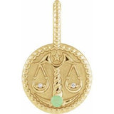 14K Yellow Natural Green Chrysoprase & .005 CTW Natural Diamond Libra Charm/Pendant Siddiqui Jewelers