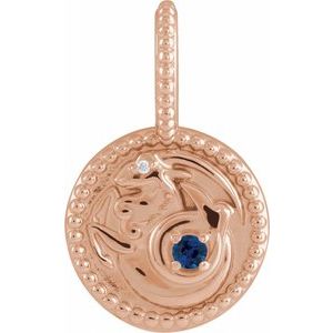 14K Rose Natural Blue Sapphire & .0025 CTW Natural Diamond Capricorn Charm/Pendant Siddiqui Jewelers