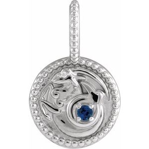 14K White Natural Blue Sapphire & .0025 CTW Natural Diamond Capricorn Charm/Pendant Siddiqui Jewelers