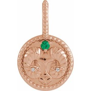 14K Rose Natural Emerald & .005 CTW Natural Diamond Aries Charm/Pendant Siddiqui Jewelers