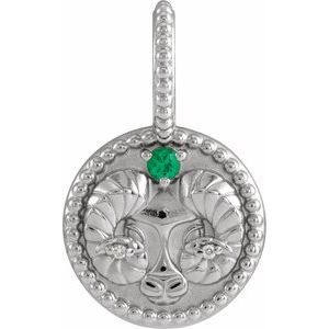 Platinum Natural Emerald & .005 CTW Natural Diamond Aries Charm/Pendant Siddiqui Jewelers