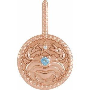 14K Rose Natural Aquamarine & .0025 CTW Natural Diamond Cancer Charm/Pendant Siddiqui Jewelers