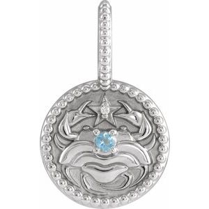 Sterling Silver Natural Aquamarine & .0025 CTW Natural Diamond Cancer Charm/Pendant Siddiqui Jewelers
