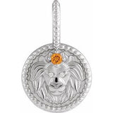14K White Natural Citrine & .005 CTW Natural Diamond Leo Charm/Pendant Siddiqui Jewelers