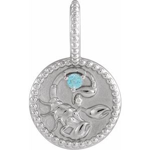 Sterling Silver Natural Blue Zircon & .0025 CTW Natural Diamond Scorpio Charm/Pendant Siddiqui Jewelers