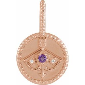 14K Rose Natural Amethyst & .005 CTW Natural Diamond Sagittarius Charm/Pendant Siddiqui Jewelers