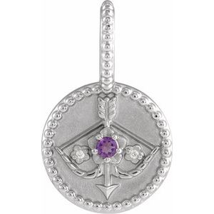 Sterling Silver Natural Amethyst & .005 CTW Natural Diamond Sagittarius Charm/Pendant Siddiqui Jewelers
