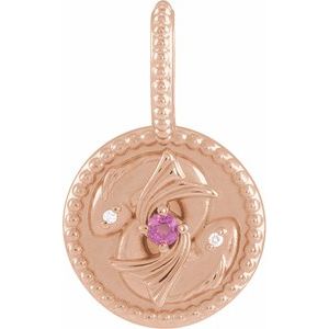 14K Rose Natural Rhodolite Garnet & .005 CTW Natural Diamond Pisces Charm/Pendant Siddiqui Jewelers