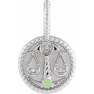 Sterling Silver Natural Green Chrysoprase & .005 CTW Natural Diamond Libra Charm/Pendant Siddiqui Jewelers