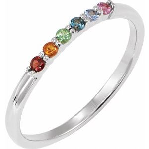 14K White Natural Multi-Gemstone Rainbow Stackable Ring Siddiqui Jewelers