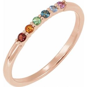 14K Rose Natural Multi-Gemstone Rainbow Stackable Ring Siddiqui Jewelers